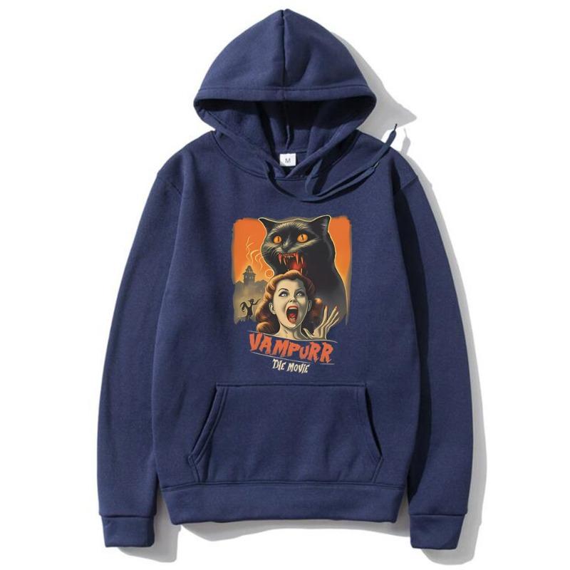 The Movie Vampurr Cat Graphic Hoodie Horror Halloween Print Hoodies Men Fleece New Hoodie Vintage Pullovers Sweatshirts for Men