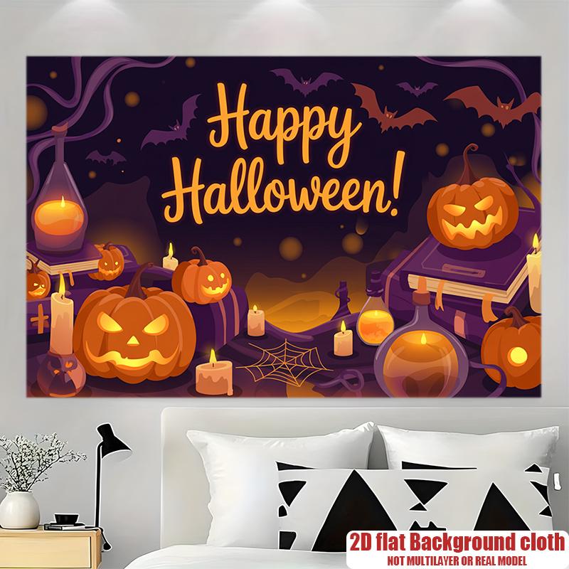 Party Backdrop Halloween Moon Flat Witch Pumpkin Celebration Photo Booth Party Decor