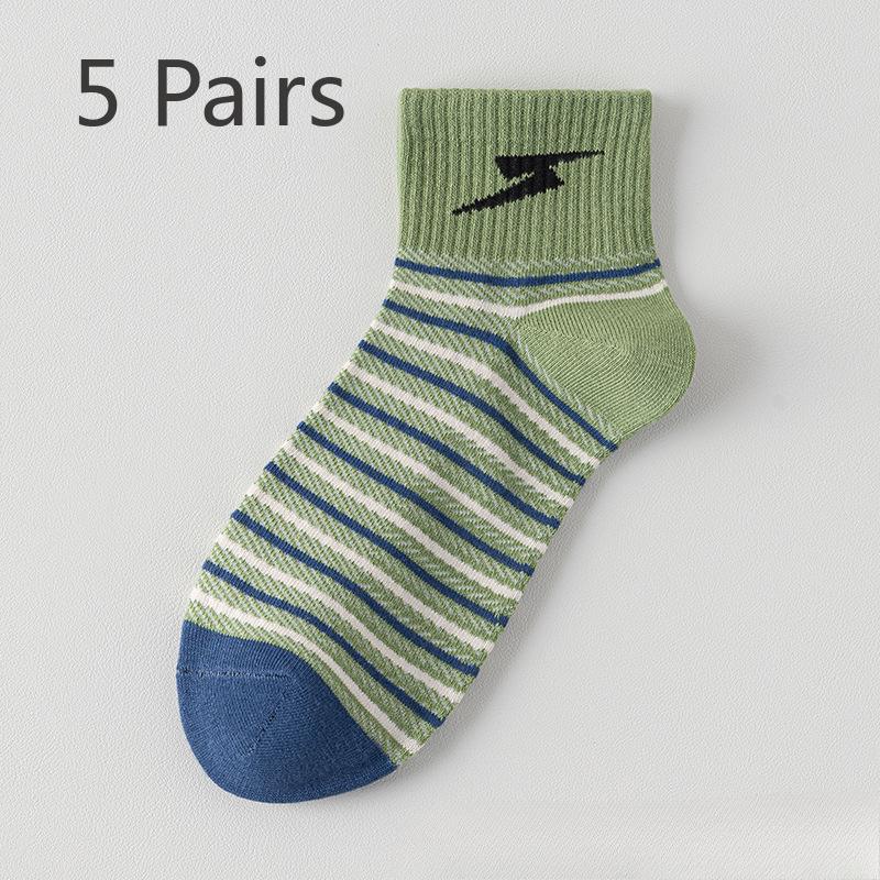 5 Pairs of Men's Summer Thin Breathable Sports Sweat Absorbing and Deodorizing Cotton Socks