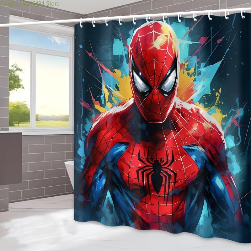 1pc Spider-Man Shower Curtain And Partition Curtain, Includes 12 Hooks, Ideal for Rooms, Residences, Hotels, Bathroom Shower C