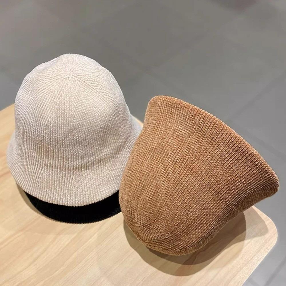 Chenille Women Panama Cap Solid Color Bucket Hat Elegant Knitted Fisherman Hat  Streetwear