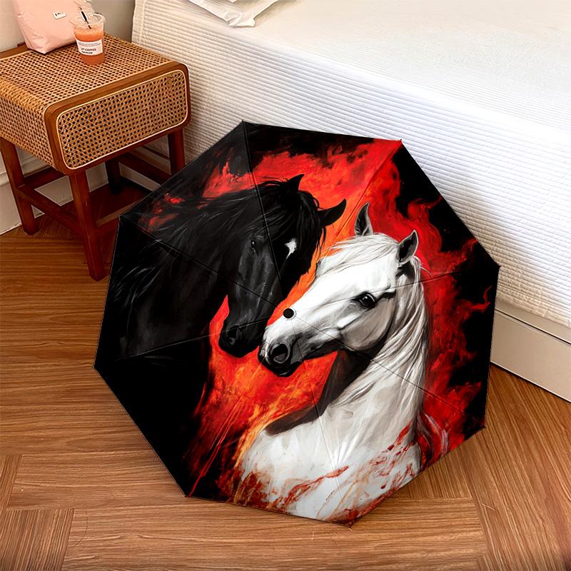 

1 шт. Автоматический складной зонт - Узор Лошади Инь-Ян , Портативный и складной дизайн с 8 спицами, Рождественские и Новогодние Подарки разноцветный