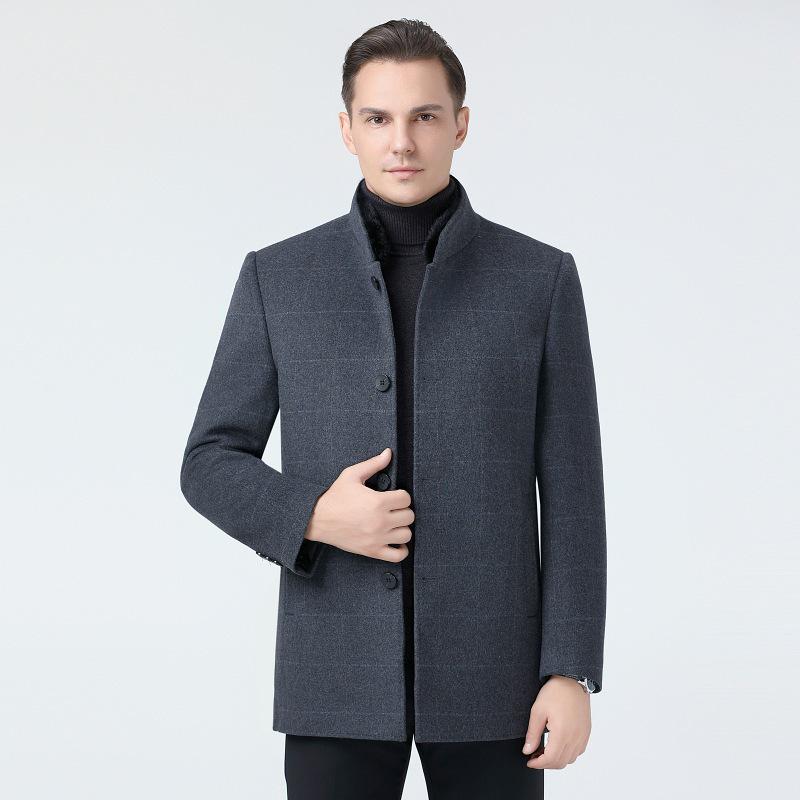 Роскошный мужской кашемировый тренчкот средней длины с воротником из норки XL