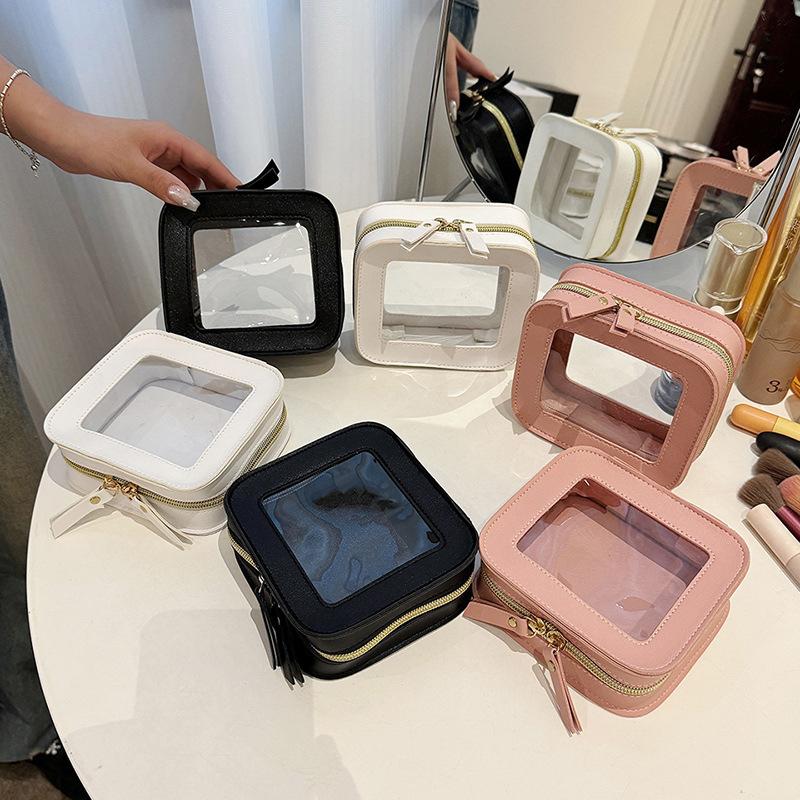 Borsa da Viaggio Piccola in Pelle Carina Trasparente per Trucco Organizer per Articoli da Toeletta Mini Borsa per Trucco Piccola Borsa per Cosmetici per Portafoglio