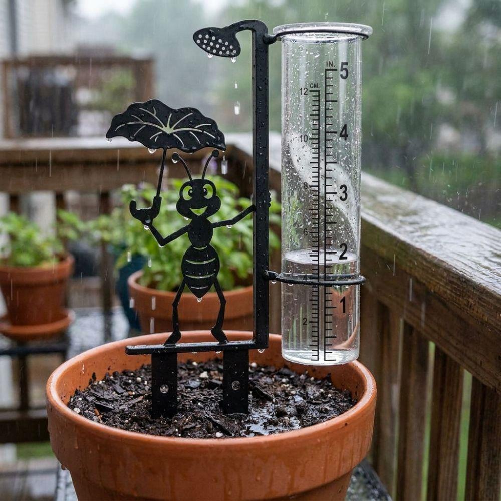 Rustproof Metal Ant Rain Gauge Stake Removable Glass Rain Measuring Tube  Yard Barn