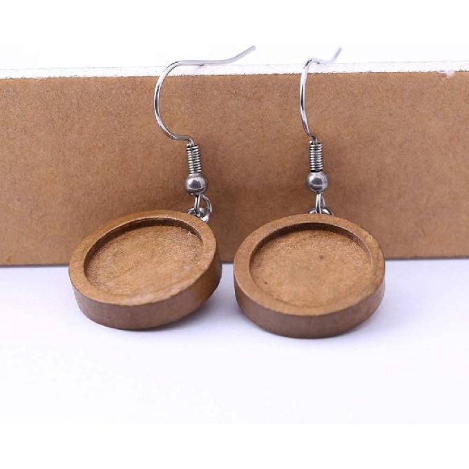 SHUANE 40pcs Wood cabochon Earring Base Settings Blank Stainless Steel Hooks DIY Accessories for Making Earrings (12MM Dia)