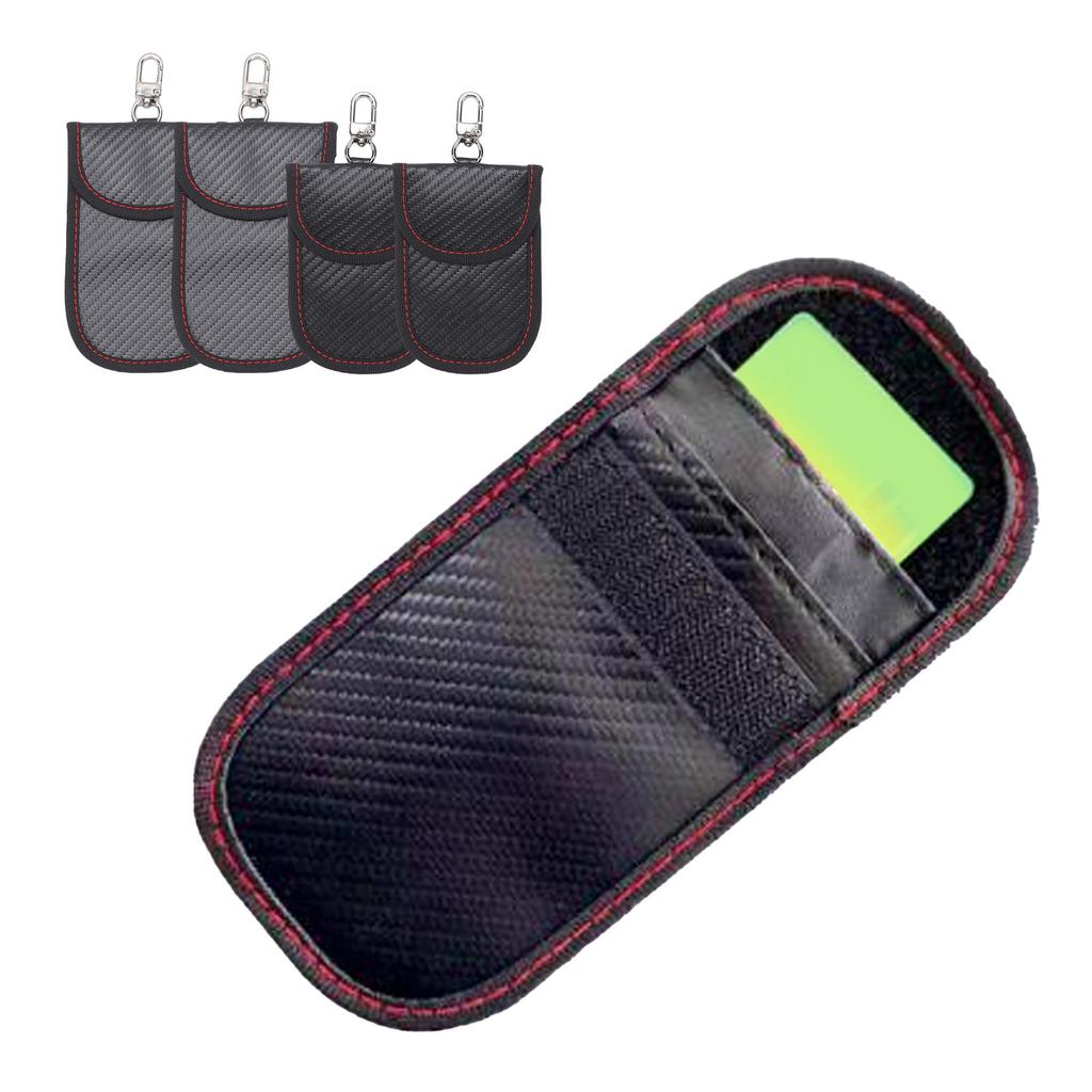 4PCS Signal Blocking Pouch Carbon Key Fob or Bag Anti Theft for Blocking Credit Card Radio Frequency Identification Information Leakage
