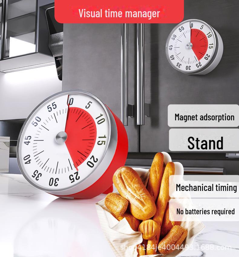 Stainless Steel Magnetic Kitchen Timer: Mechanical Rotating Countdown Clock for Students