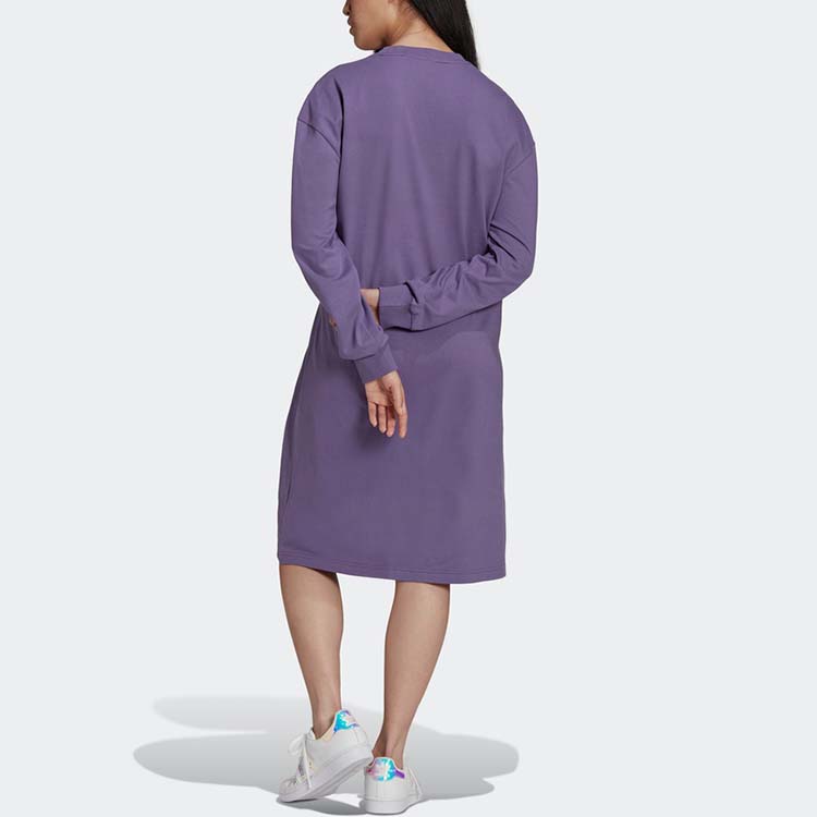 Adidas Originals Long Sleeved Dresses Women's Purple Crew Neck Moderate Mid Length HG6659