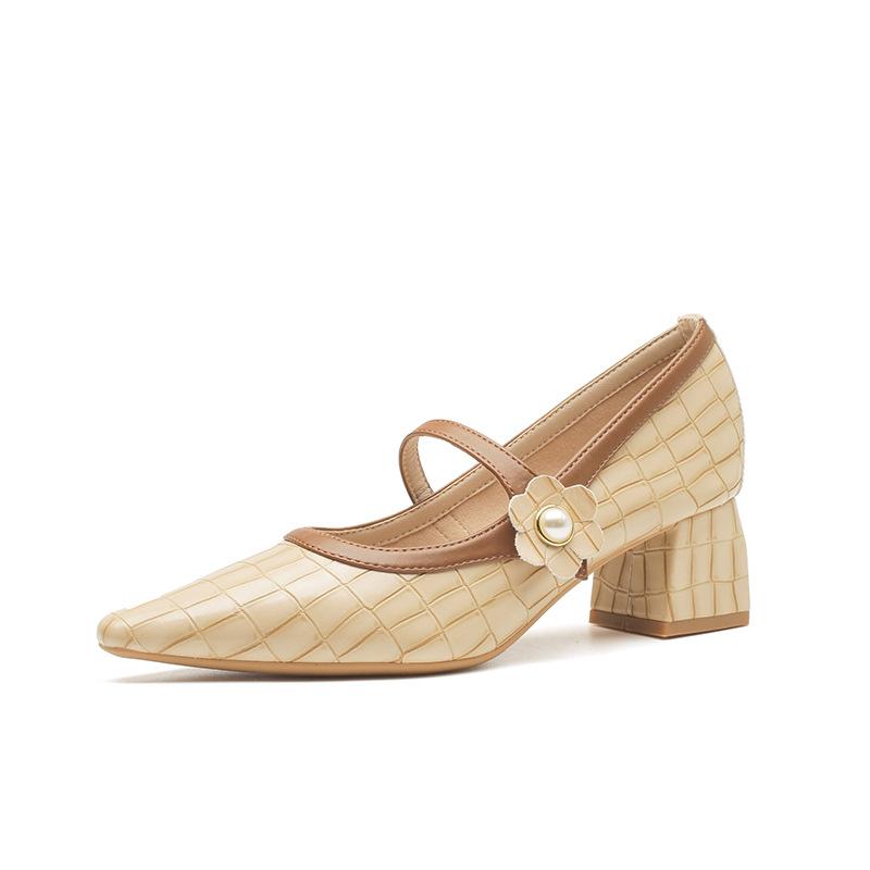 Shoes women's spring and autumn new thick heel square head high heels medium heel single shoes women