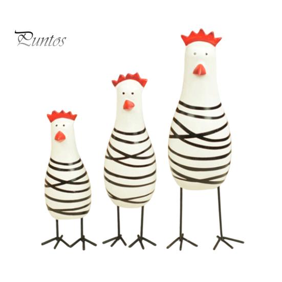Wooden Handicraft Ornaments 3Pcs Hand-Painted Chicken Figurine Set, Cute Animal Desktop Decor with Striped Black Multi-Sized Set & White Design, Metal