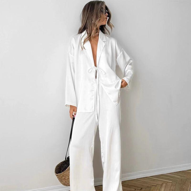 Fashion Loose Bronzing Shoelace Top and Trousers Suit Loose Lace up Top and Pants Set