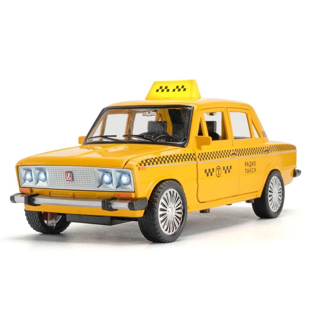 1:18 LADA 2106 TAXI Alloy Car Model Sound and Light Pull Back Children's Toy Collectibles Birthday Gift