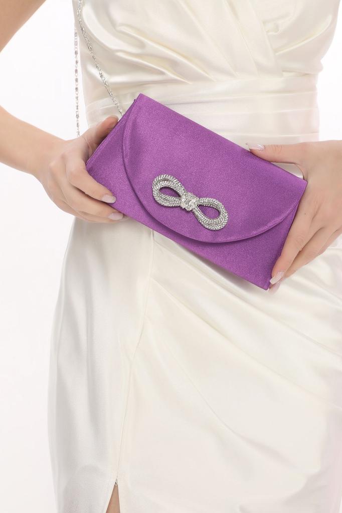 Women's Evening Dress Bag with Stone and Magnetic Cover, Can Be Used in Hand and with Shoulder Strap