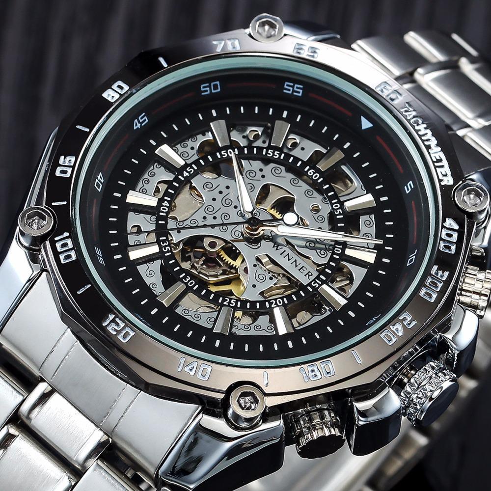 Winner Luminous Brand Steel Men Automatic Mechanical Watch Skeleton Military Relogio Male Montre men watches Relojes hombre