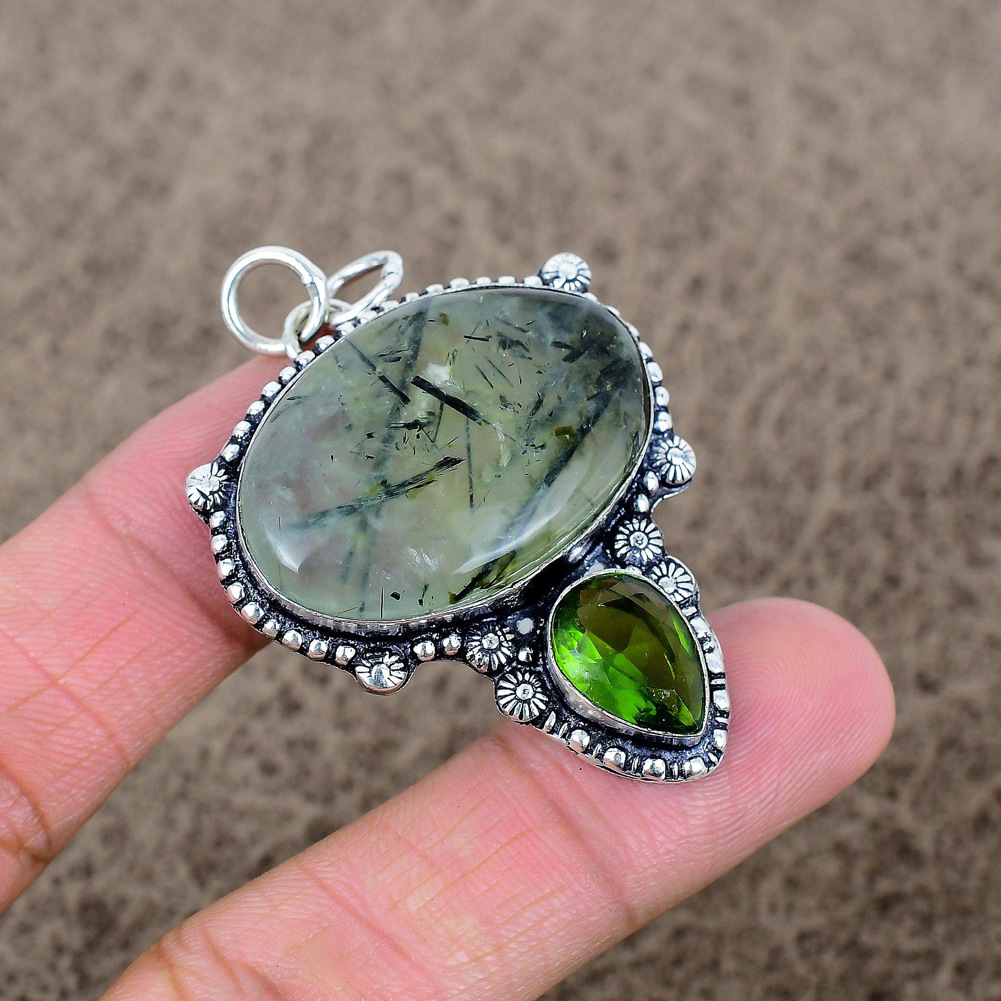 

Prehnite, Peridot Gemstone 925 Sterling Silver Jewelry Pendant 2.13 KKG-327