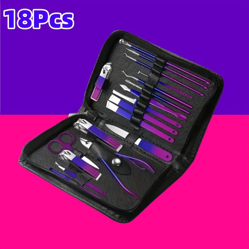 18pcs Professional Stainless Steel Nail Clipper Tools Portable Case Manicure Set and Pedicure Tool Kit Christmas Gift