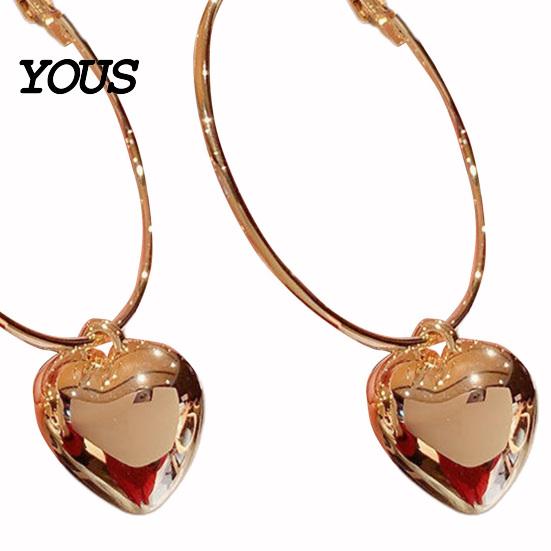 Hoop Earrings 1 Pair Round Heart Pendant Plated Jewelry Exaggerated Fashion Appearance Dangle for Prom Party