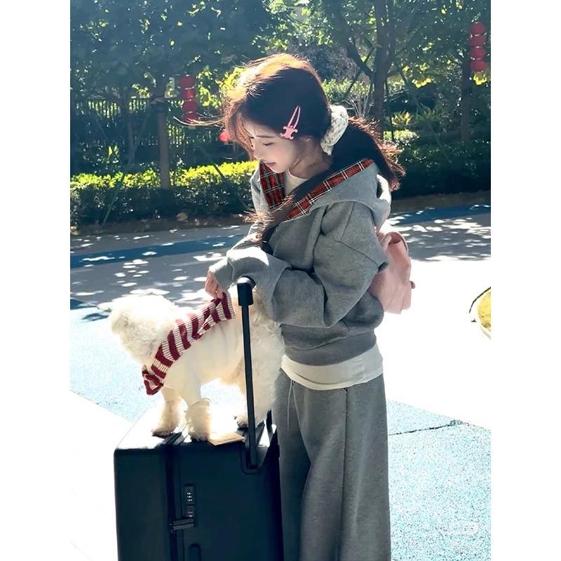 

Женская толстовка с капюшоном в американском стиле, костюм-двойка, новая коллекция 2025, короткая на молнии, с длинным рукавом, корейский ленивый шик, ранняя осень. XL - Fake Two-Piece, Stand Collar, Hooded