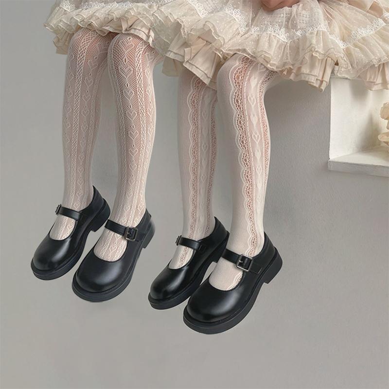 New Summer Girls Tights Pure Cotton Breathable Mesh Beige White Black Children Princess Pantyhose Lolita Leggings For 2-12Y