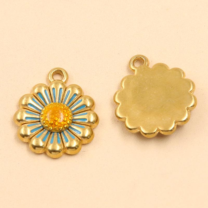 Stainless Steel Daisy Flower Drip Oil Pendants: 3 Styles, Golden Fresh Enamel Charms