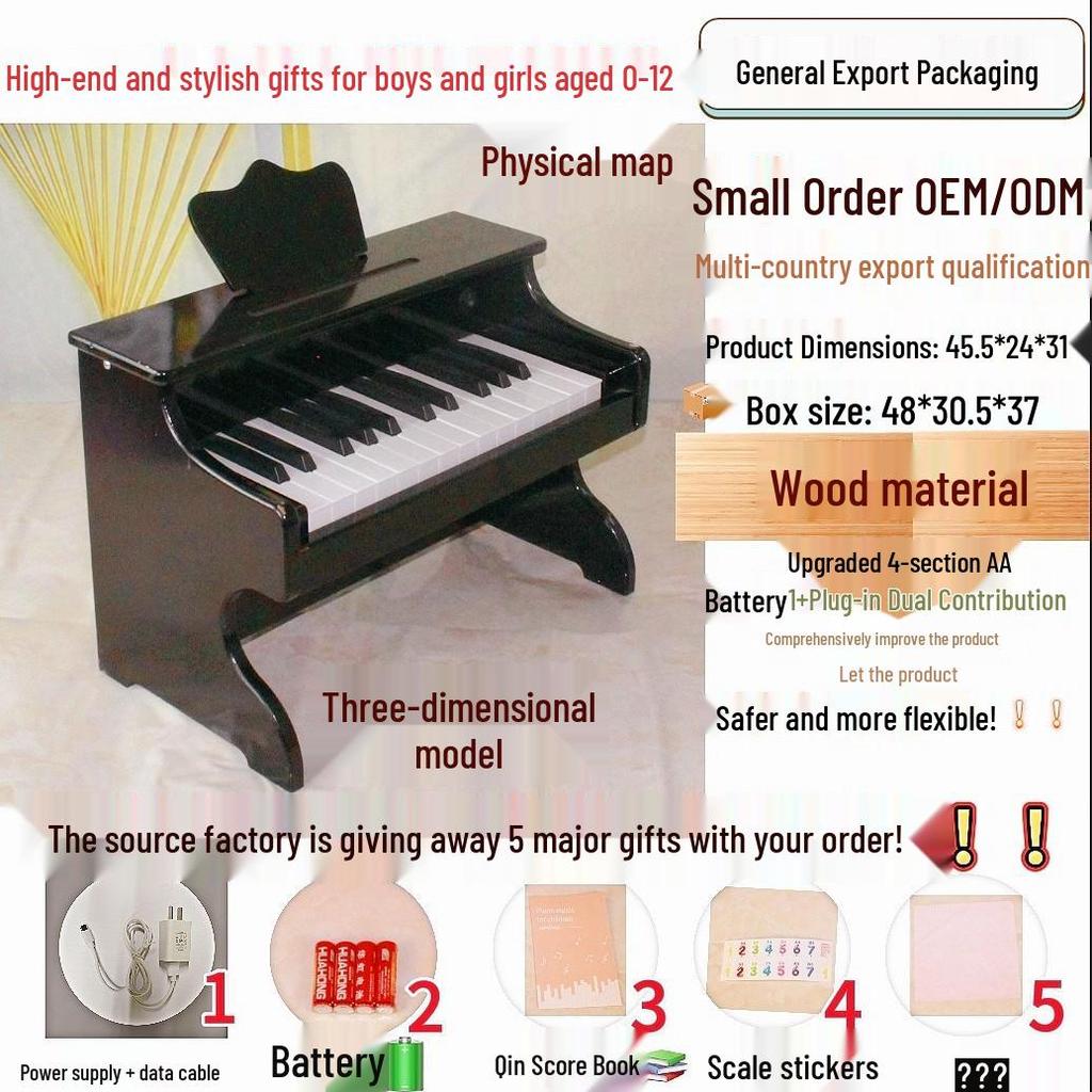 Kids' 25-Key Wooden Toy Piano - Portable Musical Instrument for Ages 1-10