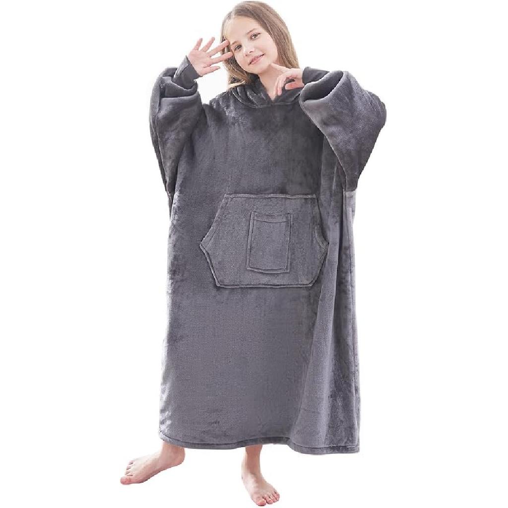 FUSSEDA Oversized Wearable Blanket Sweatshirt, Thick Warm Fleece Cozy Sherpa Hooded with Pockets and Sleeves Gift for Adult