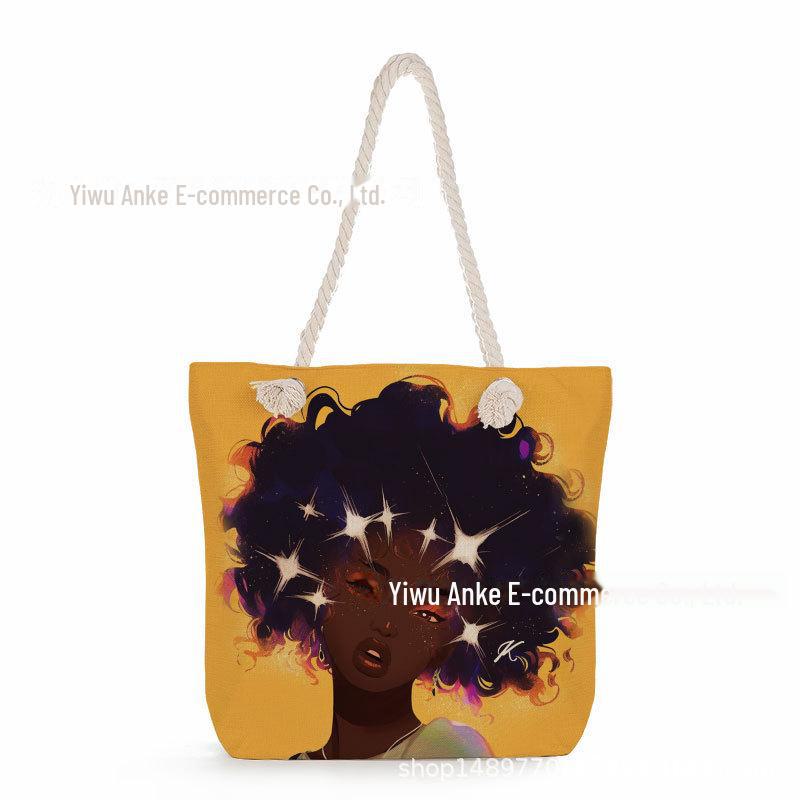 "Women's Lightweight Printed Handbags: Stylish Rope-Strap Shoulder Bags for a Versatile Beach Look"