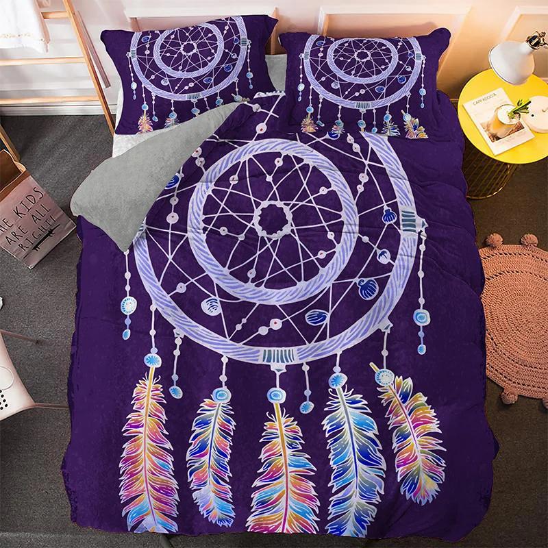 Bohemian Dream Beding Set King Quen Sized Dimensions Colorful Catcher Soft Duvet Cover Set Purple Dark Blue 2/3pcs Polyester Comfortable Quilt Cover