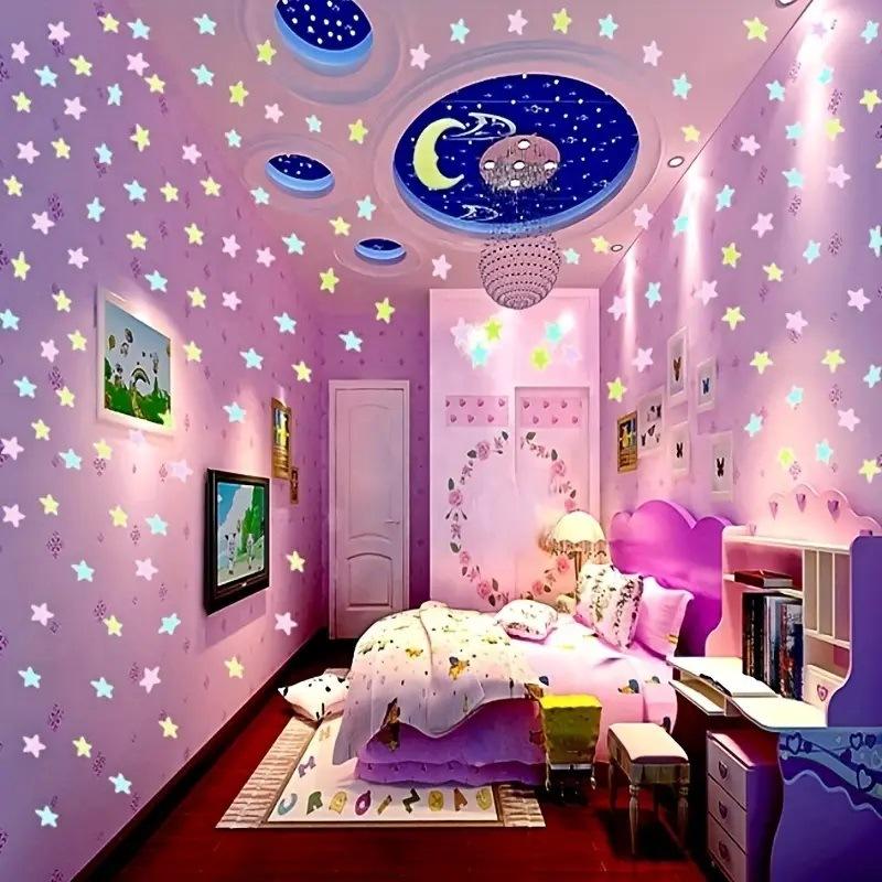 100 Stück Leuchtende Stern Wandaufkleber Geeignet für Schlafzimmer, Fenster, Decke Wanddekoration Schafft Exklusive Sternenhimmel Wände