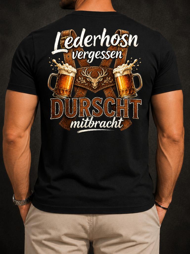 Lederhosn Vergessen Durscht Mitbracht Beer Steins Deer Oktoberfest Style Bold Graphic Mes Unisex Unisex All TShirt