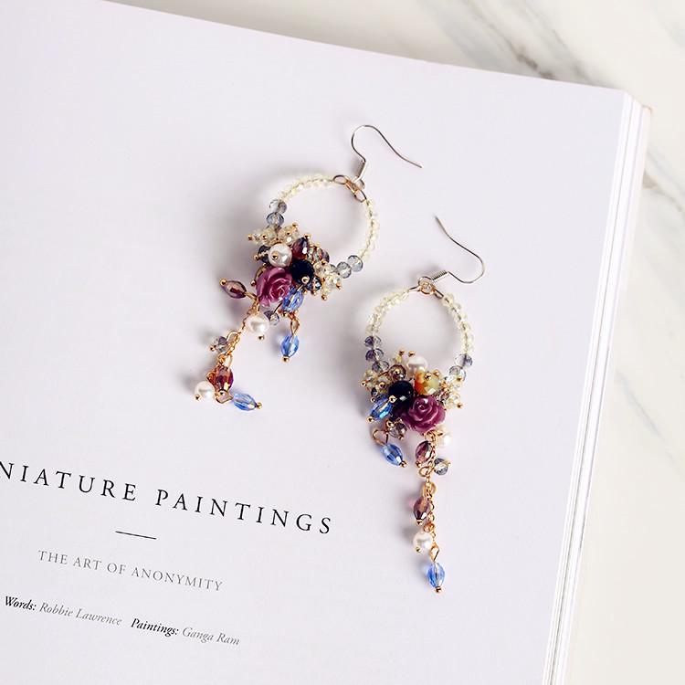 Bohemia Statement Earrings Rhinestone Flower Beads Tassel Ear Accessories
