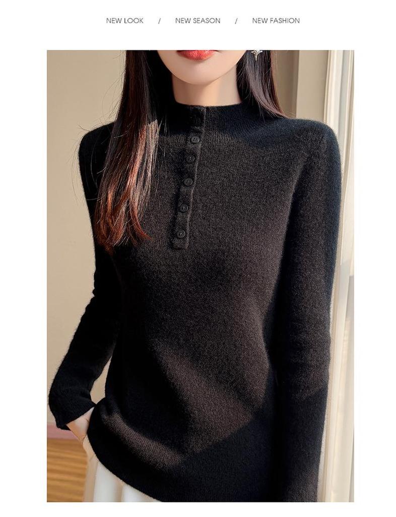 Women's Autumn/Winter High-End Three-Dimensional Crochet Slimming Half-High Collar Sweater