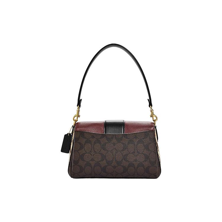 Coach Grace 26 Classic Monogram Buckle Closure Faux Leather And Sheepskin Leather Tote Crossbody Shoulder Bag Large Women Bags Brown Red CC066-IMOSN