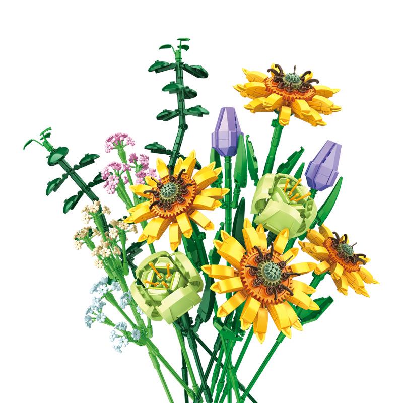 Panlos 655002 Building Blocks: Bouquet with Rose, Sunflower & Carnation - Educational Toy Gift