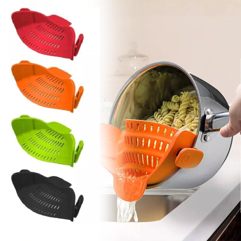 On Strainer Clip Pan Silicone Pot Drainer Fruit Colander Food Kitchen Filter