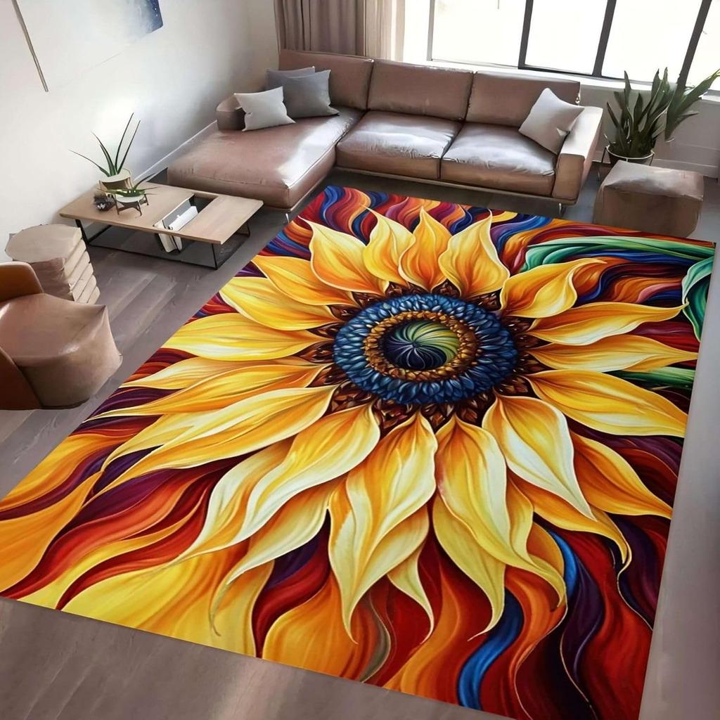 Sunflower Print Living Room Carpet Abstract Art Home Decor Floormat Water-absorbent Anti-slip Rug for Bedroom Kitchen Study
