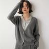 French-Style V-Neck Cashmere Cardigan: Women's Loose Knit Sweater for Autumn and Winter, Faux Two-Piece Design