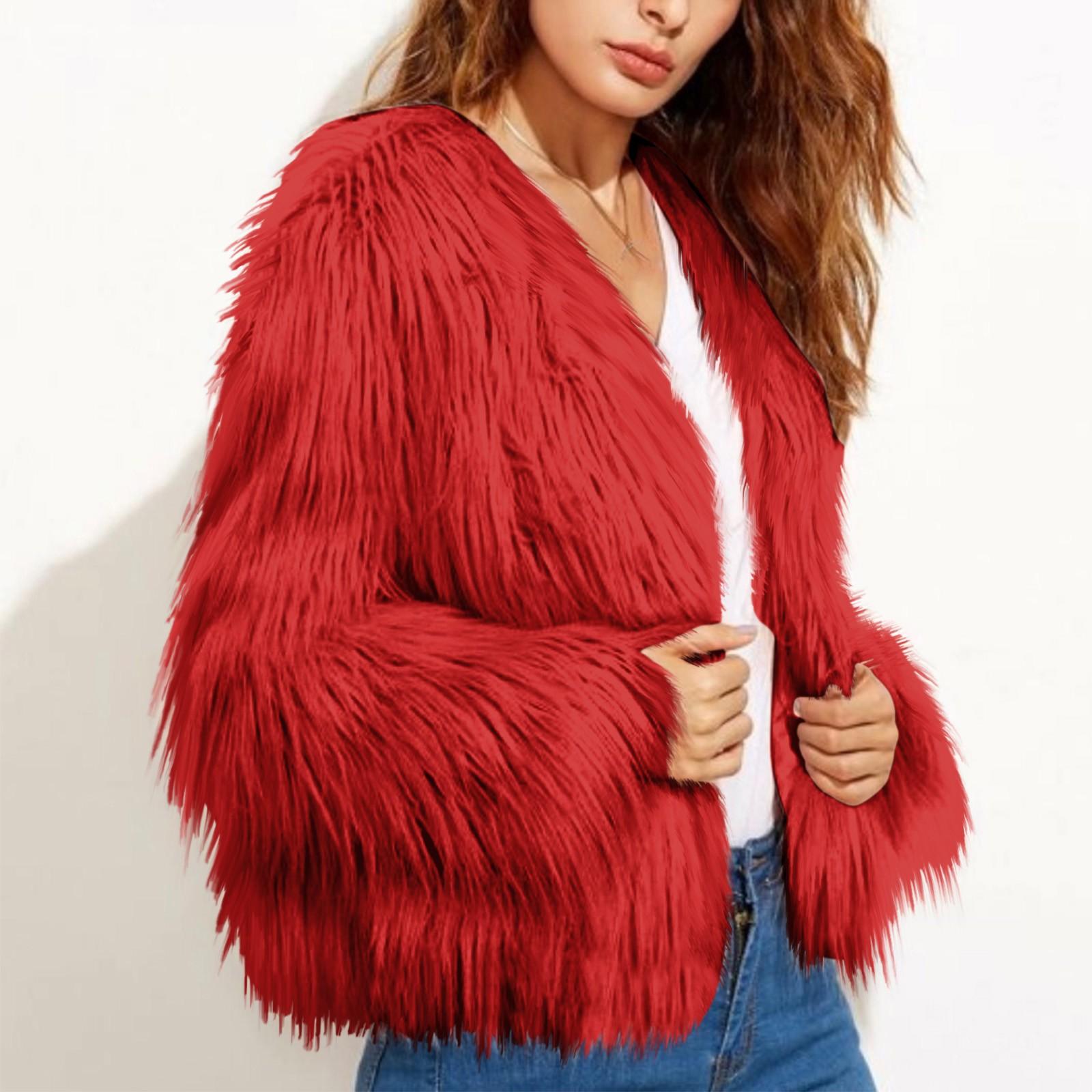 

Женское и зимнее плюшевое длинное рукава теплое кардиганное пальто S красный