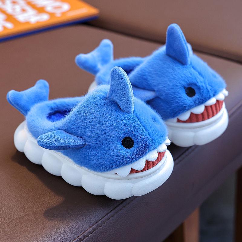 Children's Waterproof Shark Slippers – Non-Slip, Fur-Lined for Boys, Perfect for Autumn and Winter Indoors