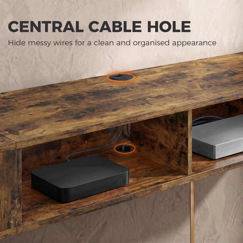 Wall Mounted TV Stand With RGB LED Lights Floating Entertainment Centre For 75 Inch TV Rustic Brown