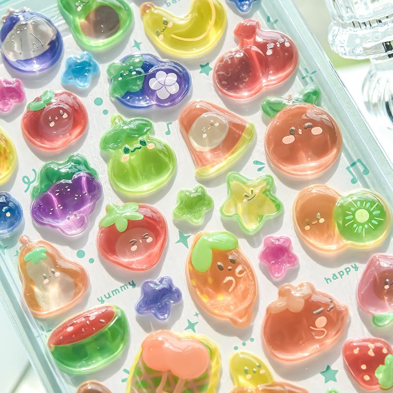 Korean NEKONI Creative Food Fruits Cartoon 3D Relief Stickers Scrapbooking Diy Journal Cute School Office Stationery Sticker