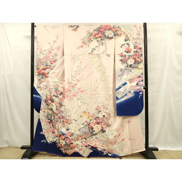 

Heiwaya Kimono Luxurious long-sleeved kimono, flower pattern, gold color, pure silk, masterpiece DABF0590ya