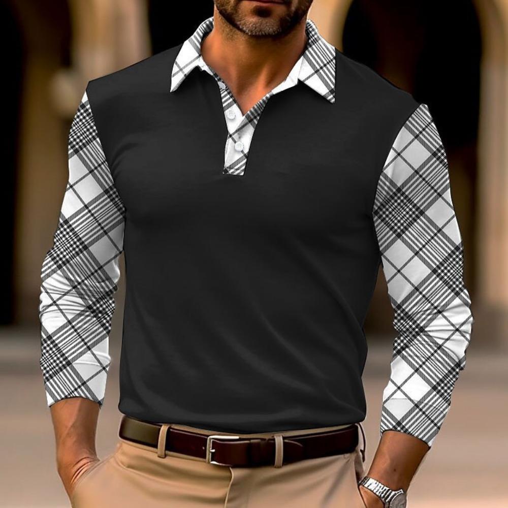 Fashion Men's Long Sleeve Polo Shirt Home Casual Comfortable Long Sleeve Button Down Top