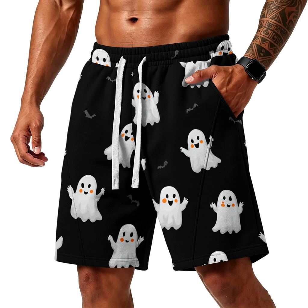 Herren Lässige Shorts im Halloween-Design mit lockerem Schnitt, elastischem Bund, Kordelzug und Taschen für Outdoor-Sport und den täglichen Gebrauch