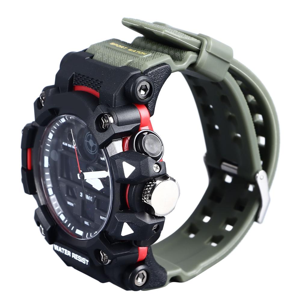 Men Analog Digital Chronograph Watch Water Resistant Dual Time LED Backlight 12/24 Hour Format