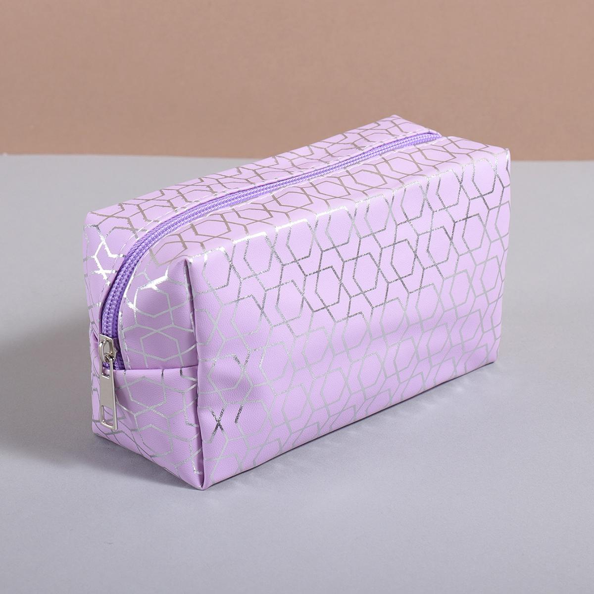 

1 Pcs Retro Plaid Print PU Pencil Case Waterproof Zipper Storage Stationery Bag Student Back To School Festival Cute Gift фиолетовый