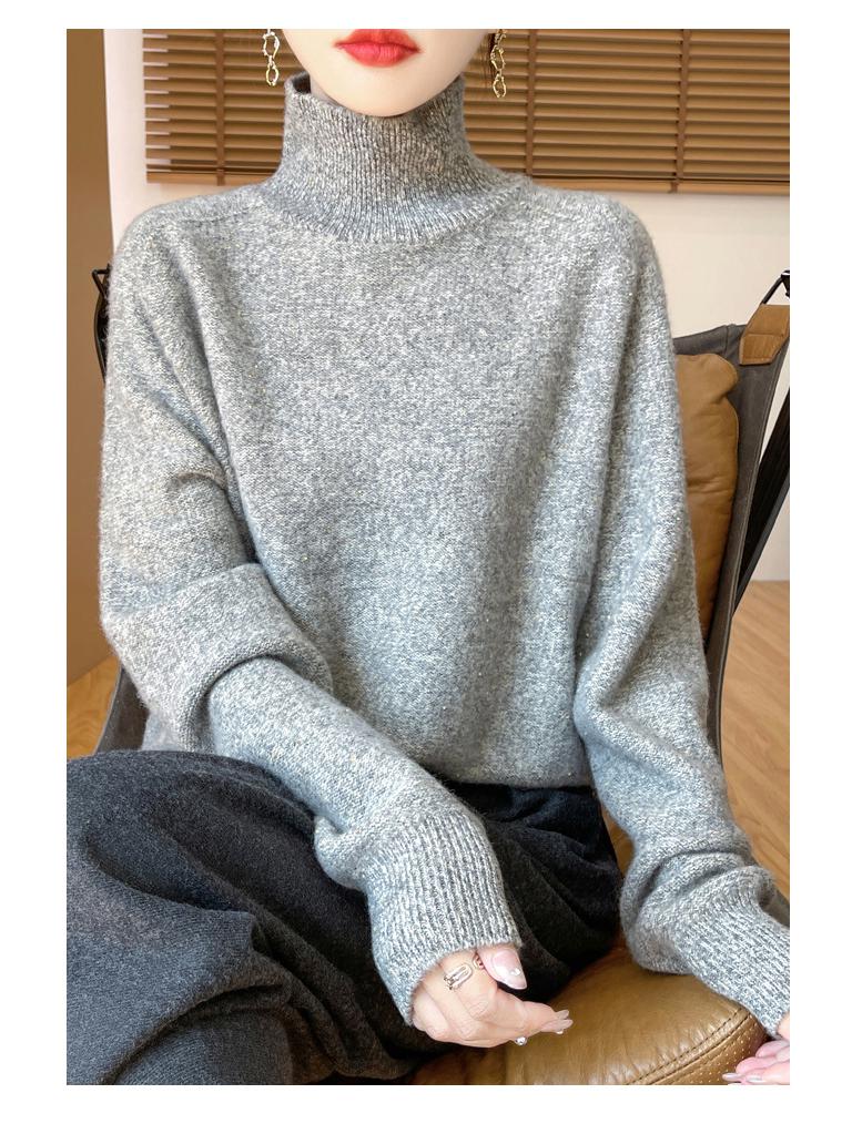 Elegant Retro Floral High-Neck Wool Sweater: Versatile Women's Autumn/Winter Knitwear