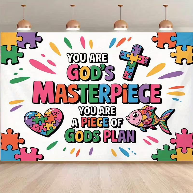 2D Autism Awareness Backdrop, You Are God s Masterpiece Party Photo Background 47.2x31.5inch/120*80cm