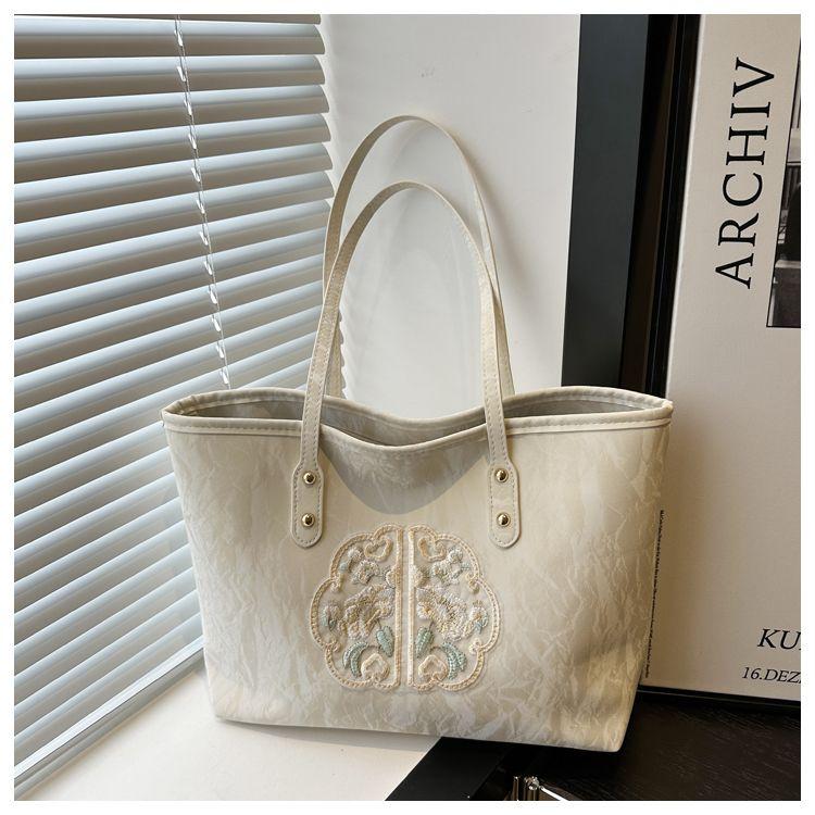 

Большая вместительная сумка, летний стиль, модная вышитая сумка, сумка через плечо, сумка через подмышку, универсальная сумка-тоут белый